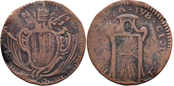 Benedict XIV 1750 Ferrara Half Baiocco